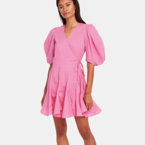 Rhode Rosie Puff Sleeve Wrap Dress in Prism Pink sz M - Picture 1 of 6